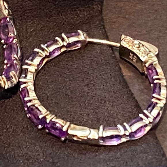 Lavender💜Amethyst Rhodium over Sterling Silver Hoop Earrings 3 Jtv Jewelry Love - Picture 2 of 9